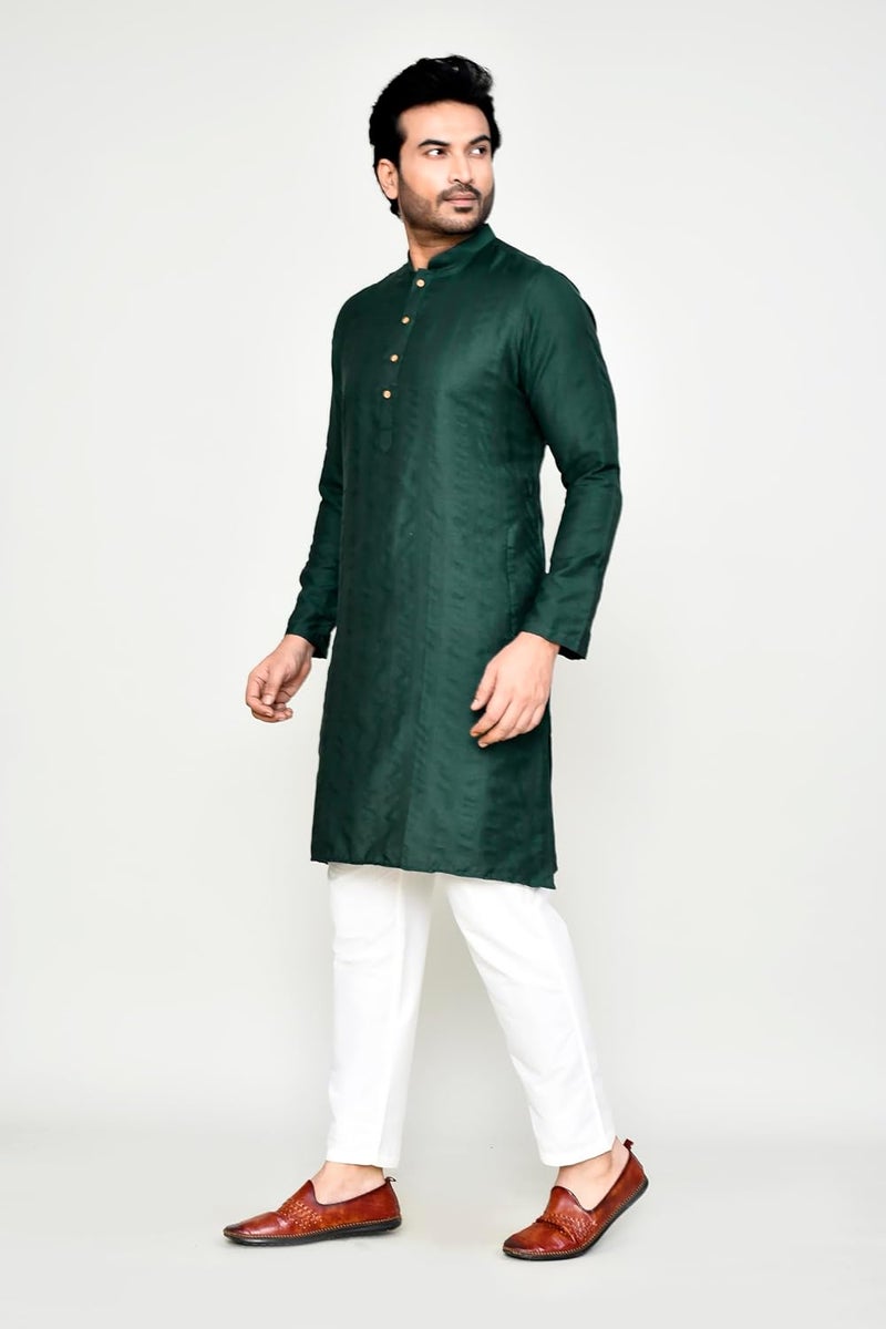 Polyfab Men's Cotton Jacquard Striped Kurta with Full Sleeves & Mandarin Collar - Image 3